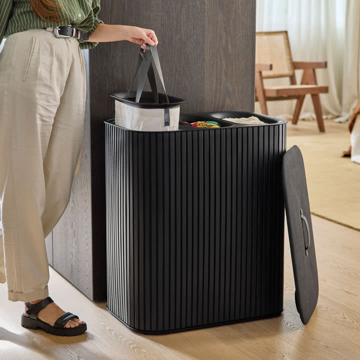 Joseph Joseph - Tota Trio Luxe laundry basket with three compartments 90 l, bamboo black