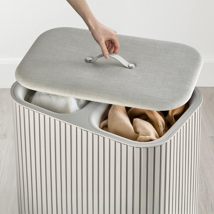 Joseph Joseph - Tota Twin Luxe laundry basket with two compartments 90 l, bamboo ecru