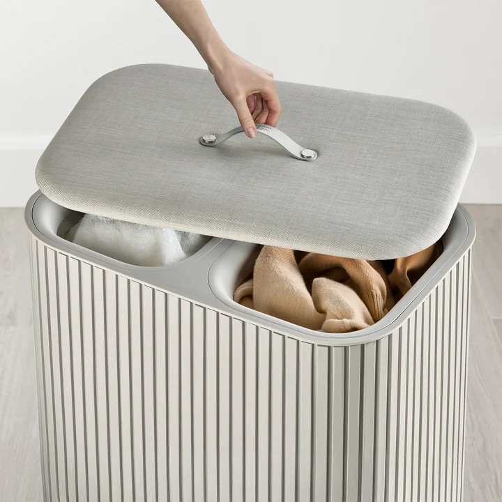Joseph Joseph - Tota Twin Luxe laundry basket with two compartments 90 l, bamboo ecru