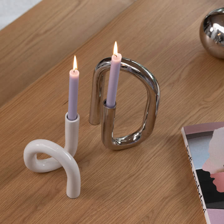 Zuiver - Tubo Candlestick, large / beige and silver