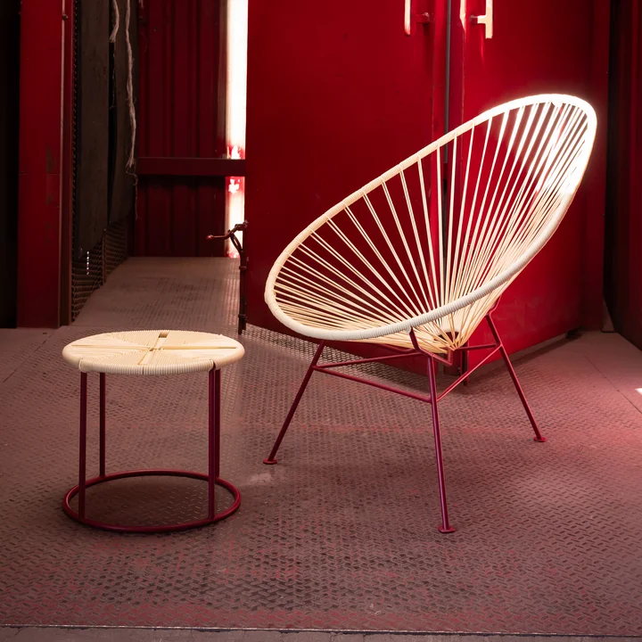 Acapulco Design - Acapulco Classic Chair and The Side Table, white / burgundy red