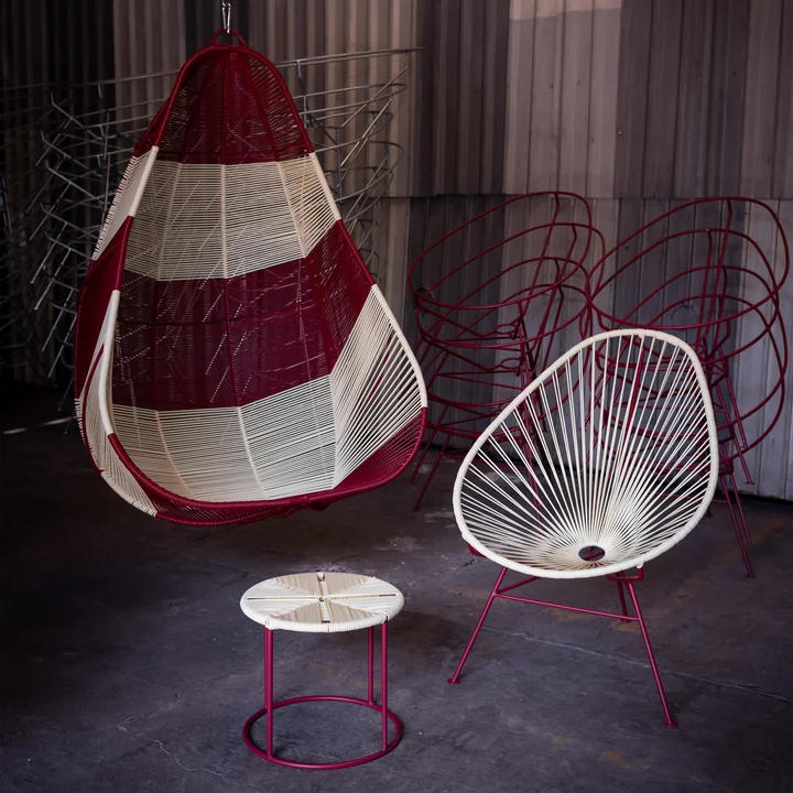 Acapulco Design - Acapulco Classic Chair, hanging chair and The Side Table, burgundy red