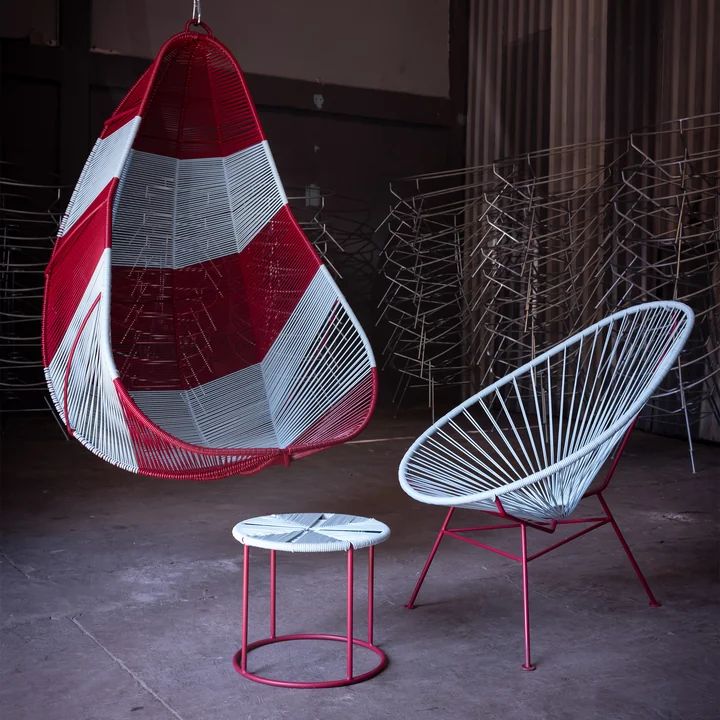 Acapulco Design - Acapulco Classic Chair, hanging chair and The Side Table, burgundy red