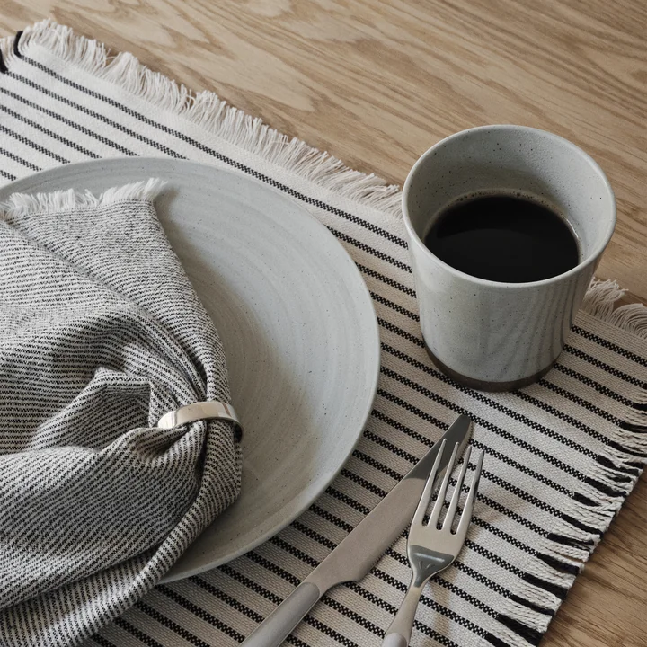 Broste Copenhagen - Elouise Table runner, 41.5 x 32 cm, off-white / black