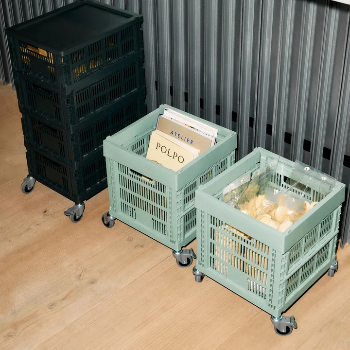HAY - Colour Crate basket Cube, 29.5 x 29.5 cm, sage green, recycled