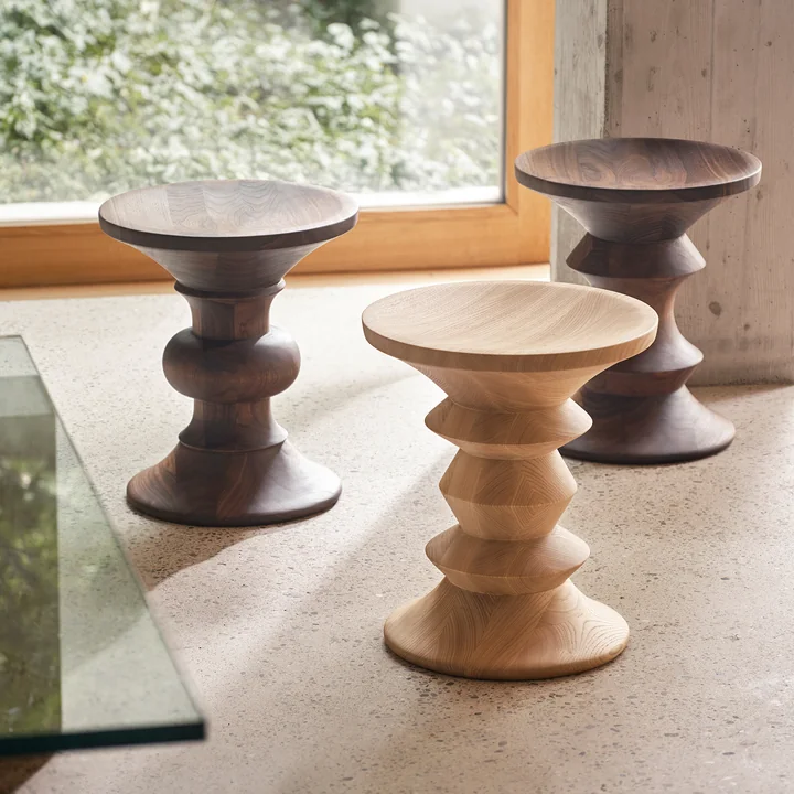 Vitra - Eames Stool, natural chestnut and dark walnut