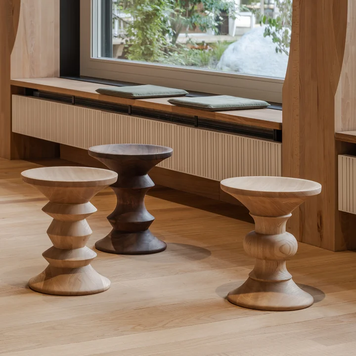 Vitra - Eames Stool, natural chestnut and dark walnut