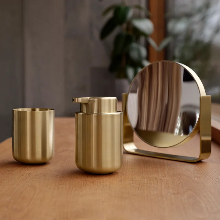 Zone Denmark - Ume Soap dispenser and toothbrush tumbler, brass