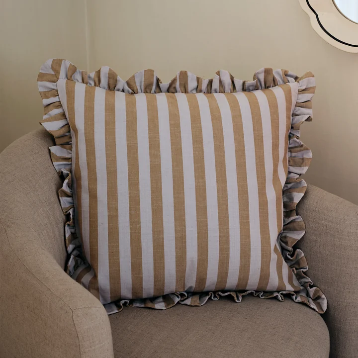 Broste Copenhagen - Ina Cushion cover, 50 x 50 cm, dusty blue / brown kelp