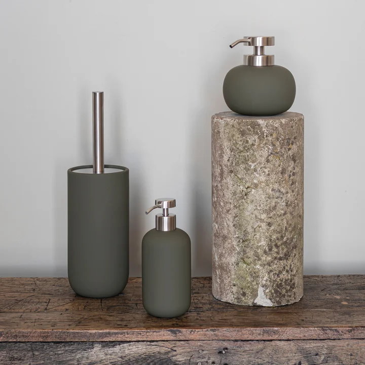 Mette Ditmer - Lotus Play Soap dispenser and toilet brush, dark olive