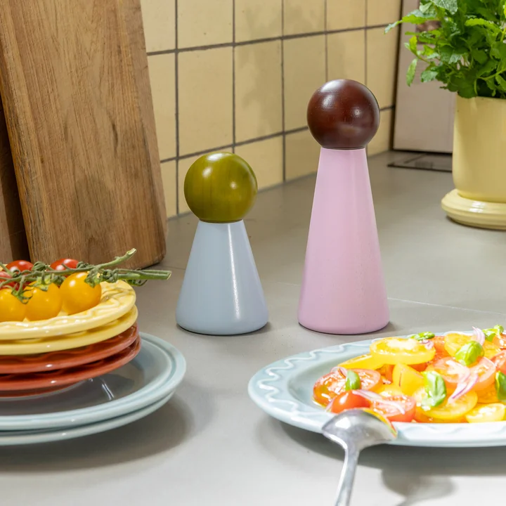 & klevering - Halma salt and pepper mill, small, blue / multicolored