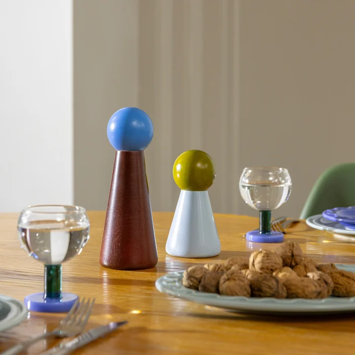 & klevering - Halma salt and pepper mill, small, blue / multicolored