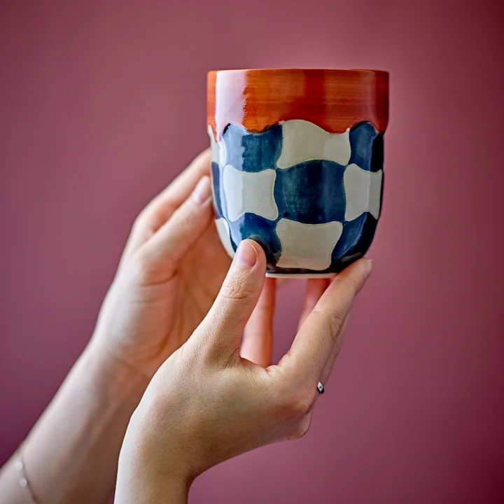 Bloomingville - Check Cup 375 ml, blue