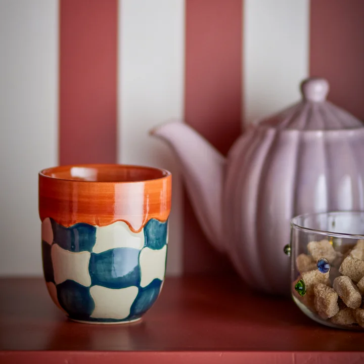 Bloomingville - Check Cup 375 ml, blue