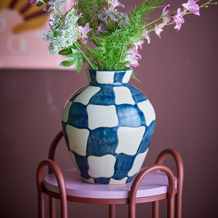 Bloomingville - Check Vase, blue