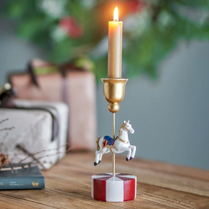 Bloomingville - Merry-go-round Candle holder, Ø 7 x H 20 cm, gold / white
