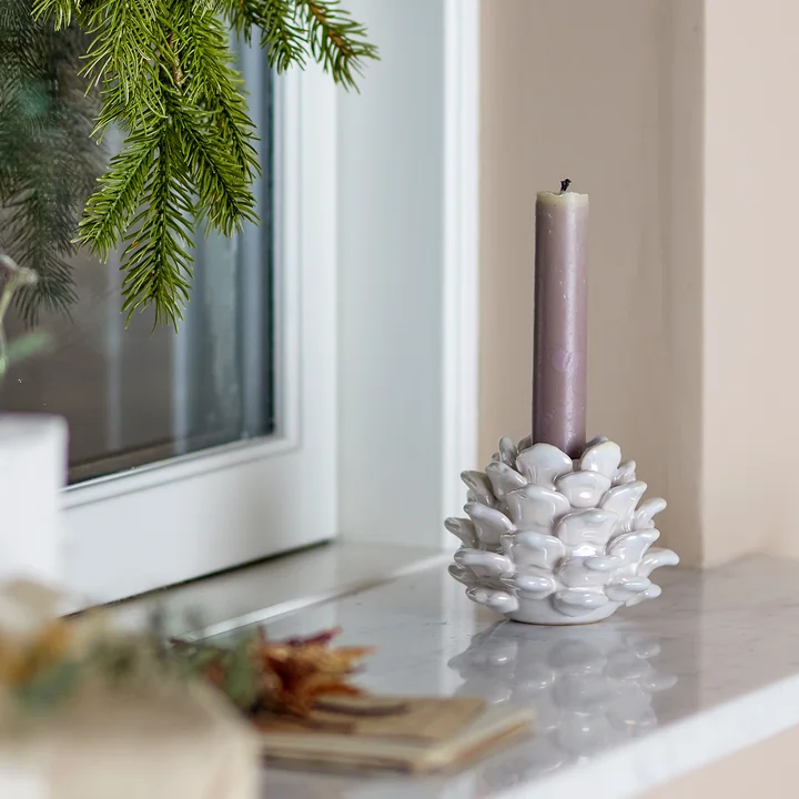 Bloomingville - Pine Candle holder, Ø 10 x H 8 cm, white