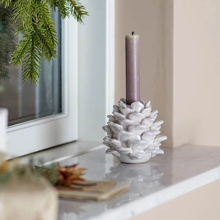 Bloomingville - Pine Candle holder, Ø 10.5 x H 10 cm, white