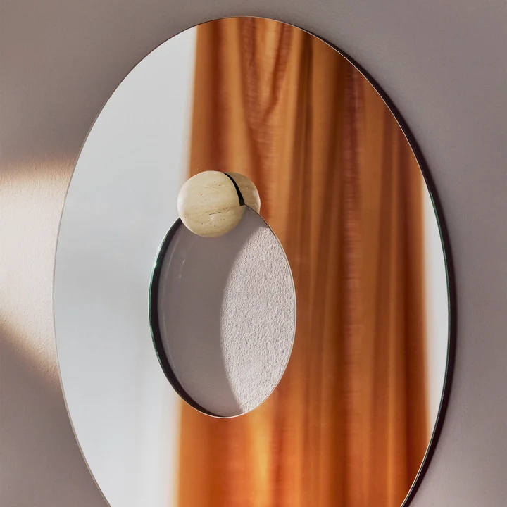 AYTM - Castellum mirror Ø 80 cm, clear / travertine