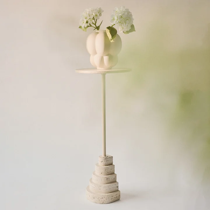 AYTM - Solum side table Ø 32 x H 78 cm, sand / travertine