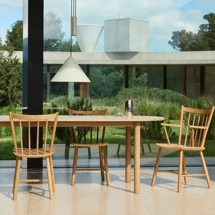 HAY - Annex elongated dining table, Compass Height-adjustable pendant light