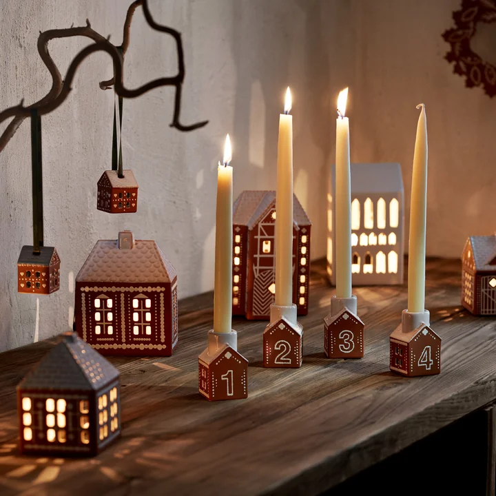 Kähler Design - Gingerbread Advent candle holder, brown (set of 4)