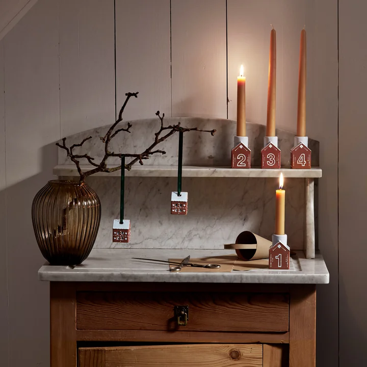 Kähler Design - Gingerbread Advent candle holder, brown (set of 4)