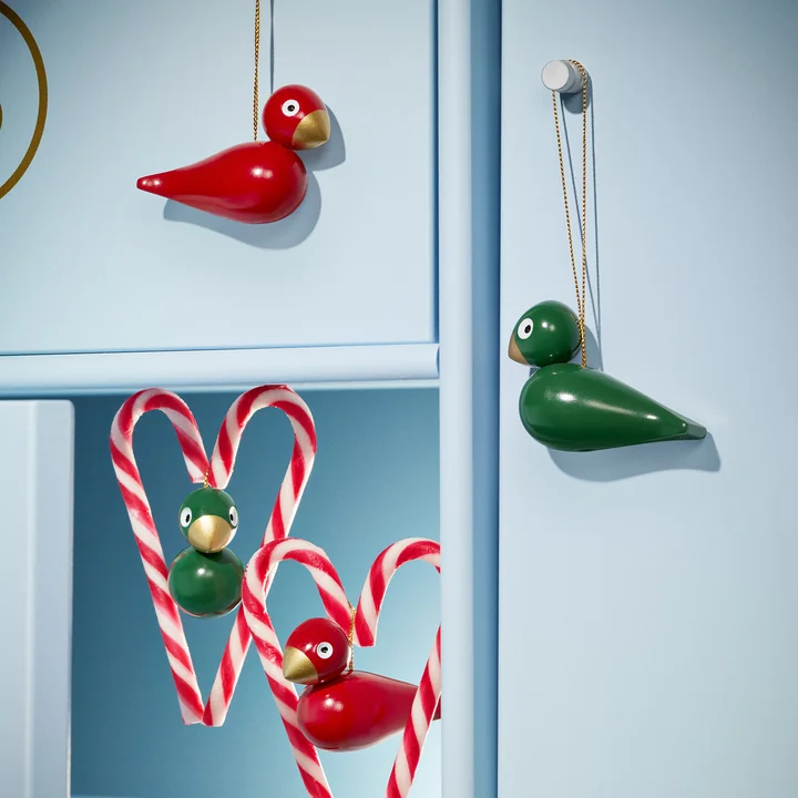 Kay Bojesen - Bird Christmas decoration, red / green (set of 2)