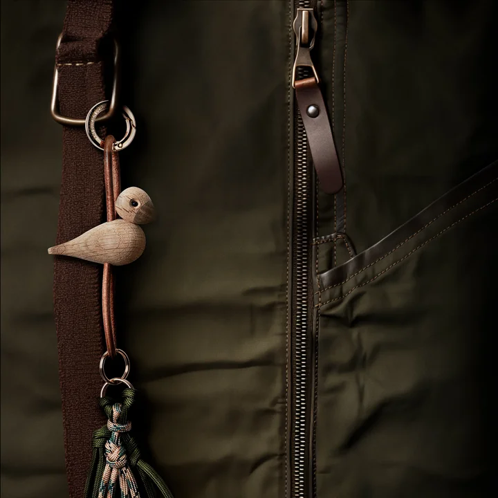 Kay Bojesen - Bird key fob, untreated oak / gold / natural leather