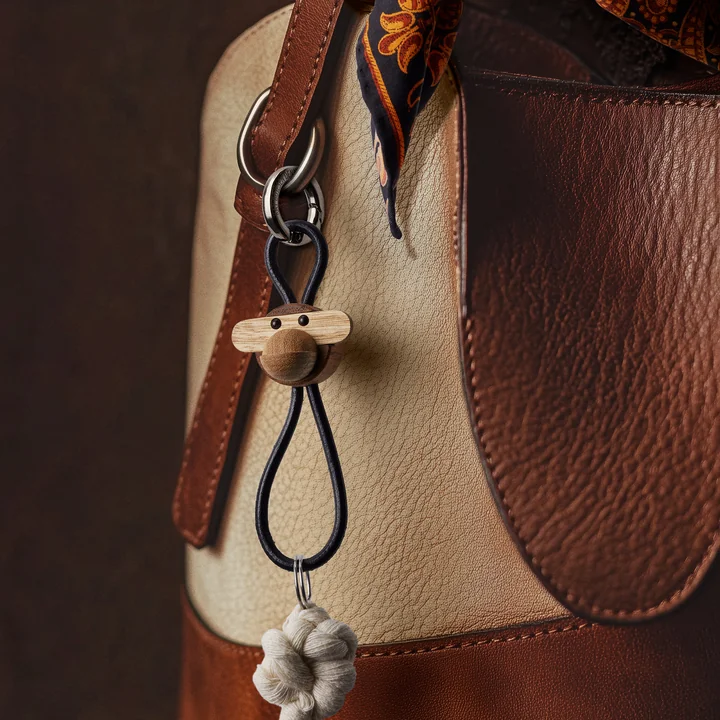 Kay Bojesen - Monkey key fob, oiled teak / oiled limba / silver / black leather