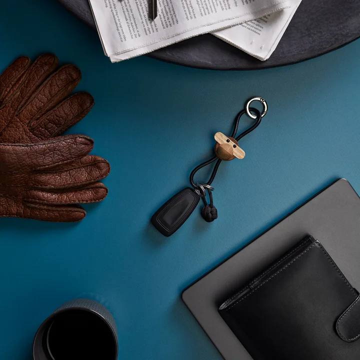 Kay Bojesen - Monkey key fob, oiled teak / oiled limba / silver / black leather