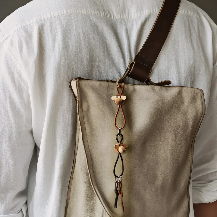 Kay Bojesen - Monkey key fob, oiled teak / oiled limba / silver / black leather