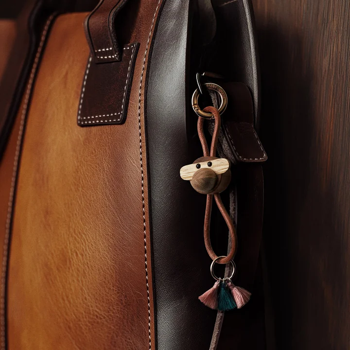Kay Bojesen - Monkey key fob, oiled teak / oiled limba / silver / black leather