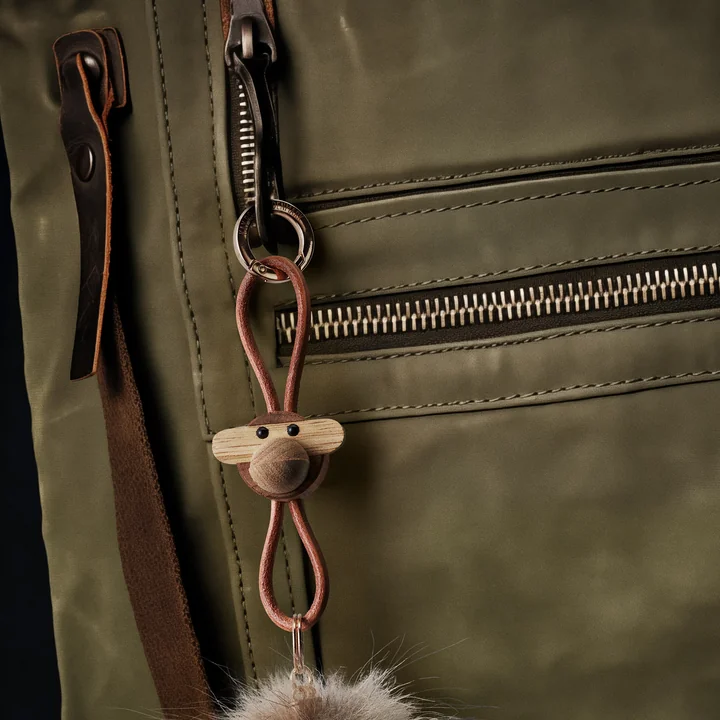 Kay Bojesen - Monkey key fob, oiled teak / oiled limba / silver / black leather