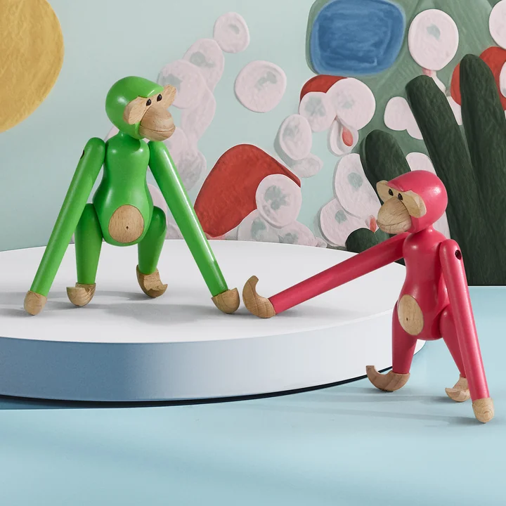 Kay Bojesen - Wooden monkey mini, light green and pink