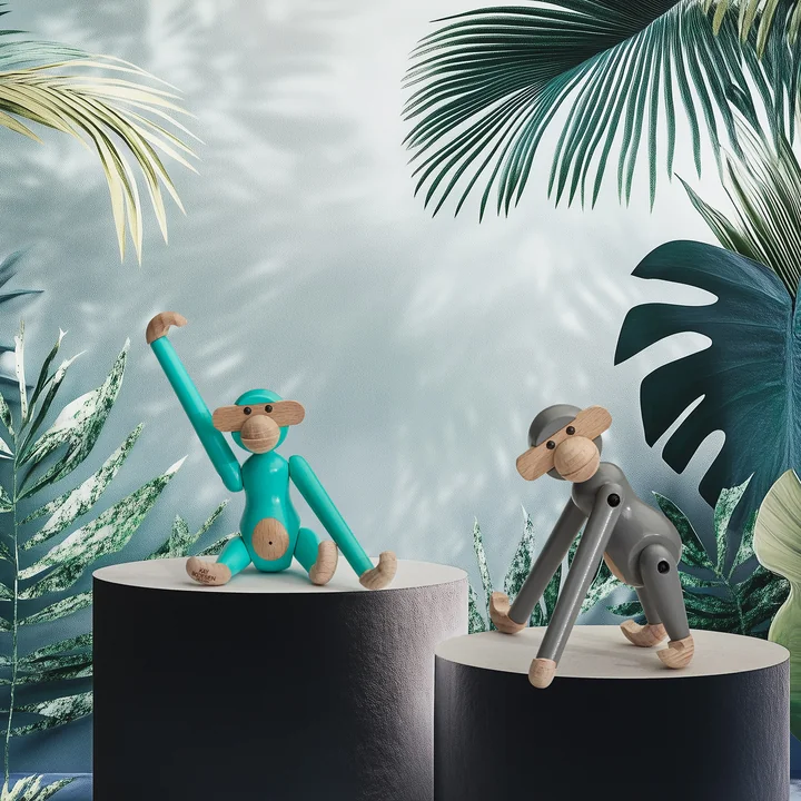 Kay Bojesen - Wooden monkey mini, turquoise and gray