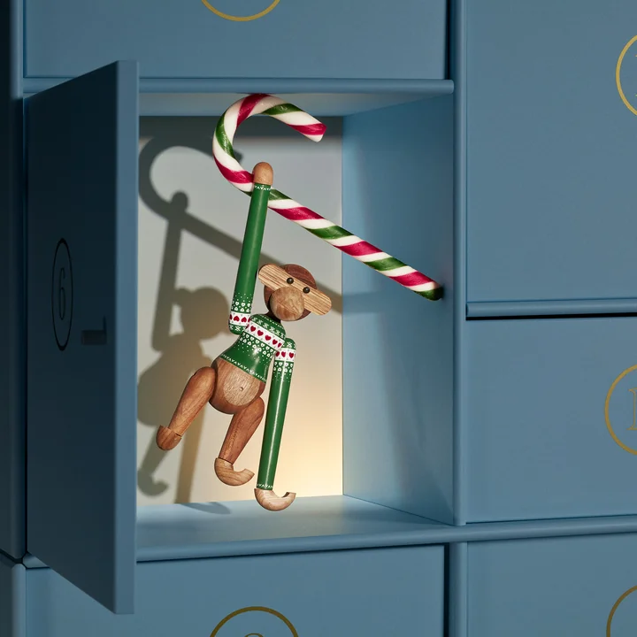Kay Bojesen - Wooden monkey, Christmas Jumper 2025, small, limba wood / teak / green