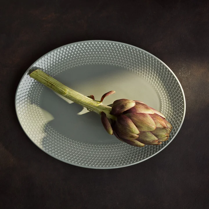 Lyngby Porcelæn - Rhombe Earth Serving platter oval 21.5 x 28.5 cm, moss