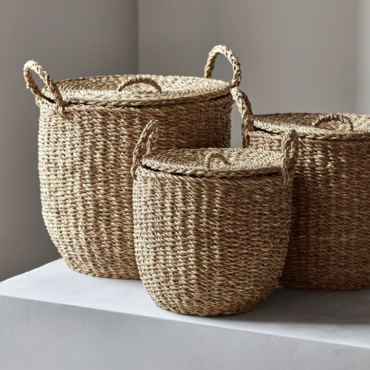 Meraki - Round Storage basket, Ø 29 x 27 cm, natural (set of 3)