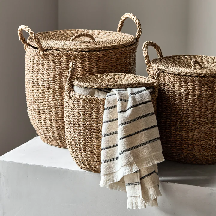 Meraki - Round Storage basket, Ø 29 x 27 cm, natural (set of 3)