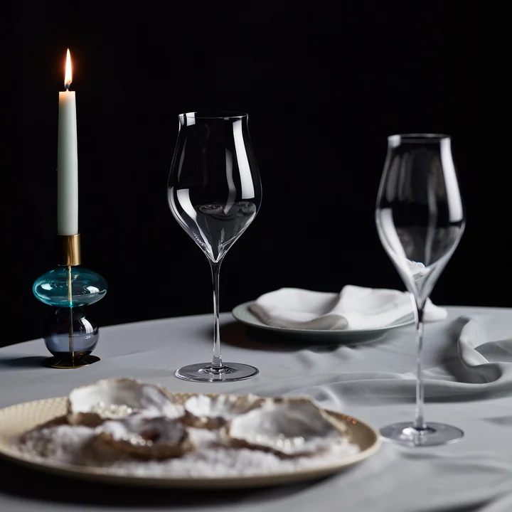 Holmegaard - Bubble candle holder H 14 cm, light blue / smoke