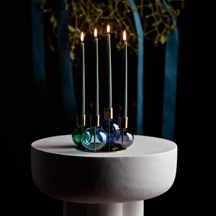 Holmegaard - Bubble candle holder, 4-armed, Ø 17.5 cm, blue / green