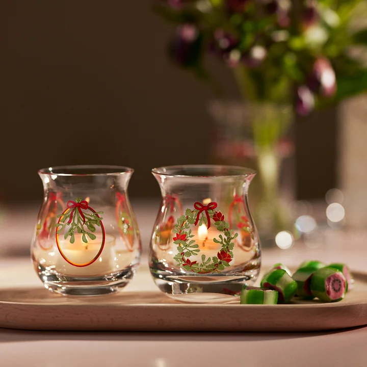 Holmegaard - Christmas tealight holder 2025, h 7.5 cm, multicolor (set of 2)