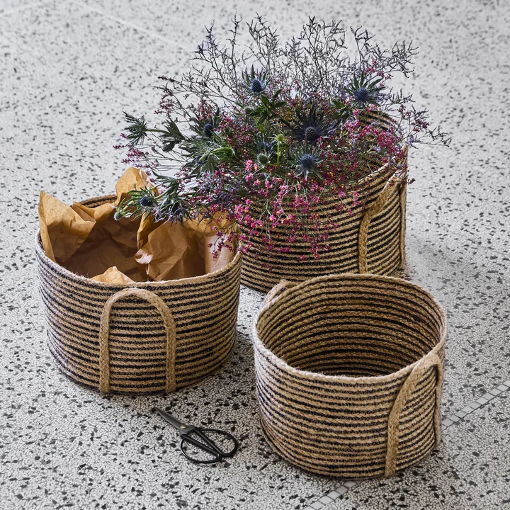 House Doctor - Dungi storage baskets, H 20 cm, black / natural (set of 3)