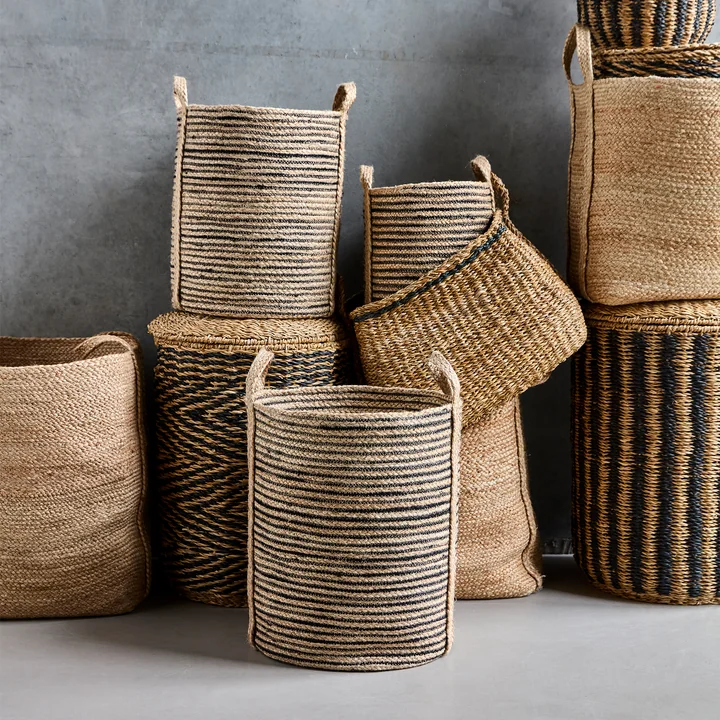 House Doctor - Dungi storage baskets, H 37 cm, black / natural (set of 3)