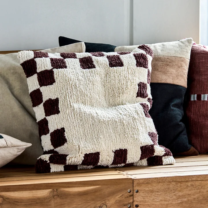 House Doctor - Chess Cushion cover, 50 x 50 cm, brown / off-white