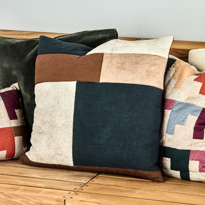 House Doctor - Patch Cushion cover, 50 x 50 cm, black / sand / brown