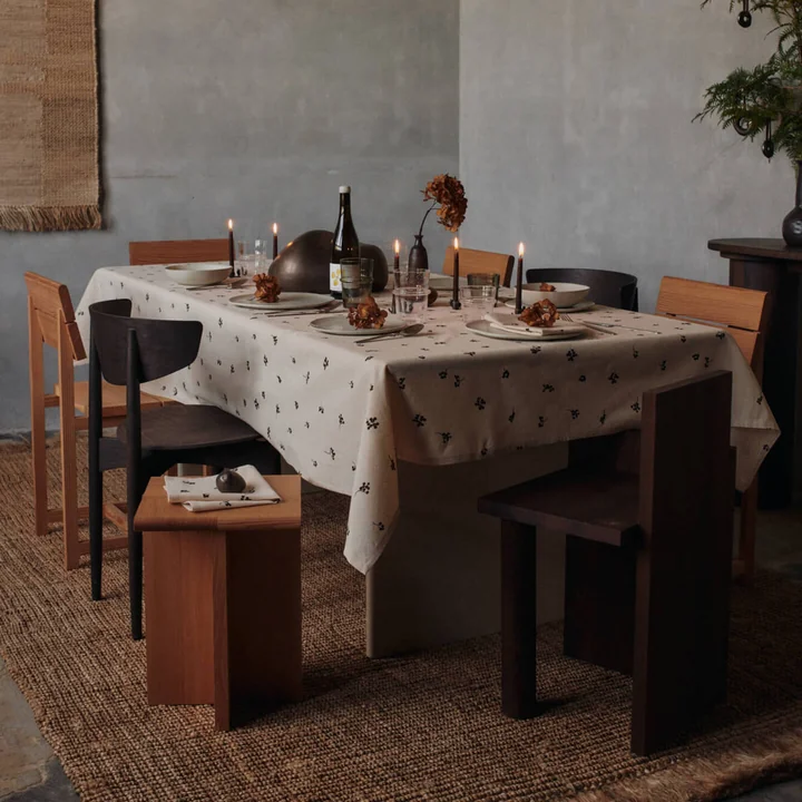 Ferm Living - Baies Tablecloth, 240 x 150 cm, natural / dark chocolate