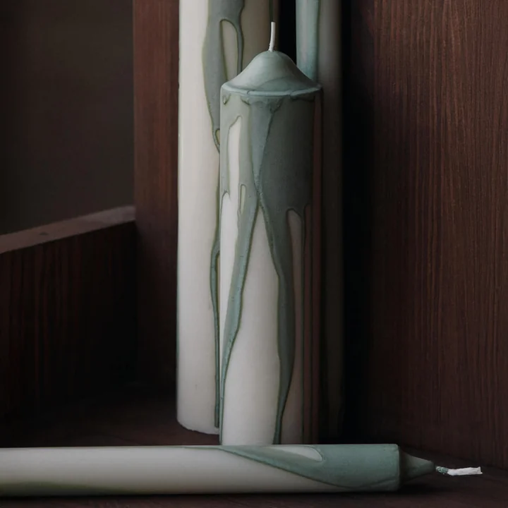 Ferm Living - Dryp Block candles and stick candles, teal green / white
