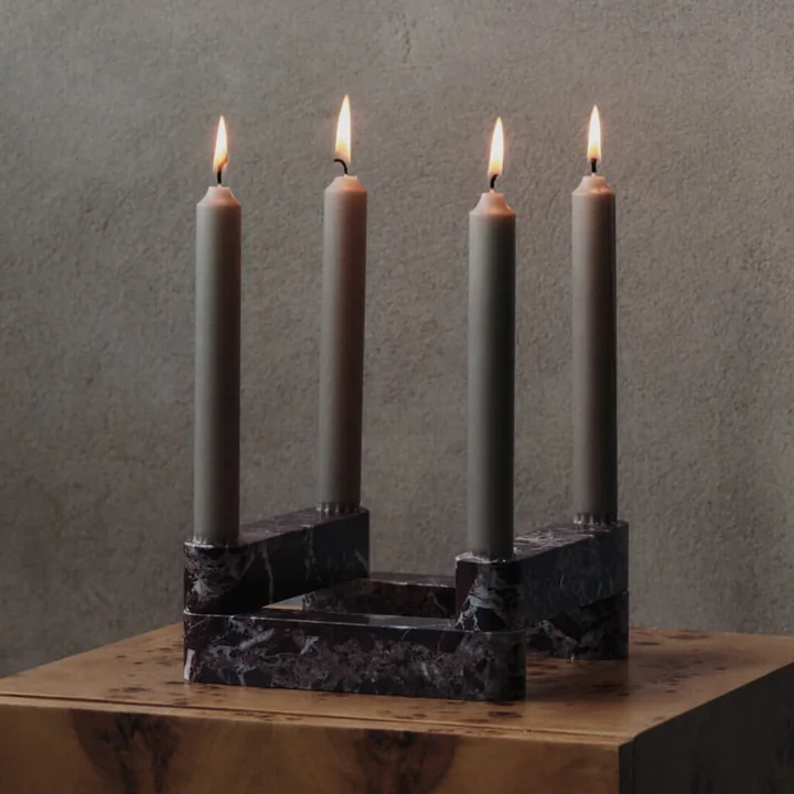 Ferm Living - Newel Modular candle holder, red / marble Rosso Levanto (4 pieces)